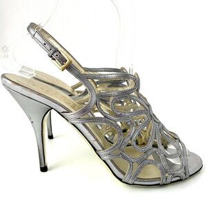 Valentino Silver Cutout Flower Slingback Heels